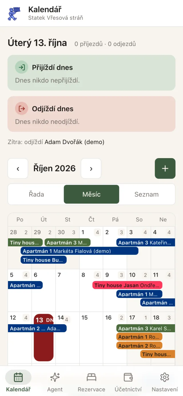 Kalendář rezervací na telefonu